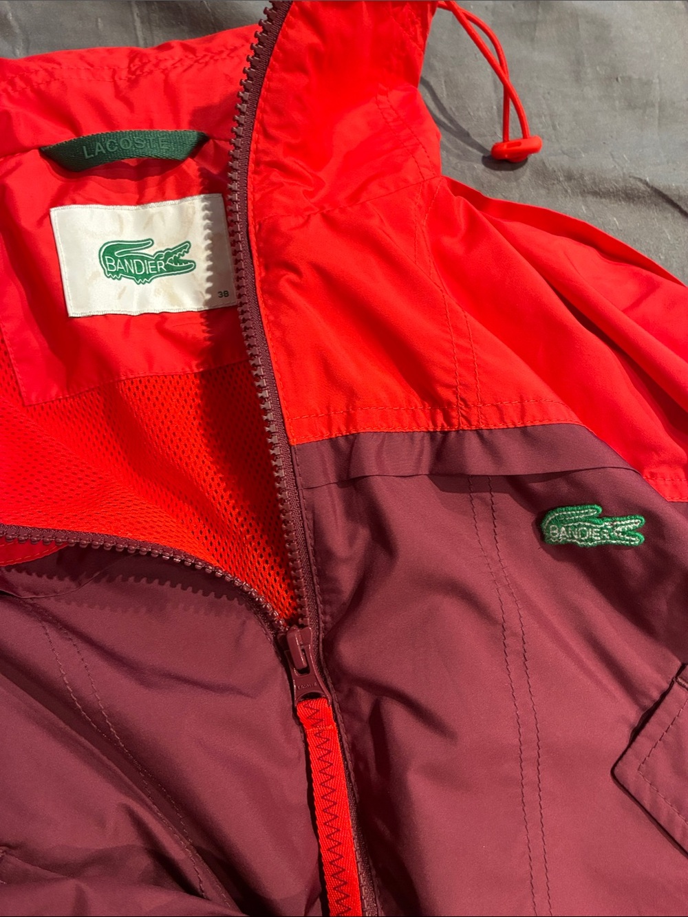 Lacoste x Bandier Red & Burgundy Two-Tone Windbreaker